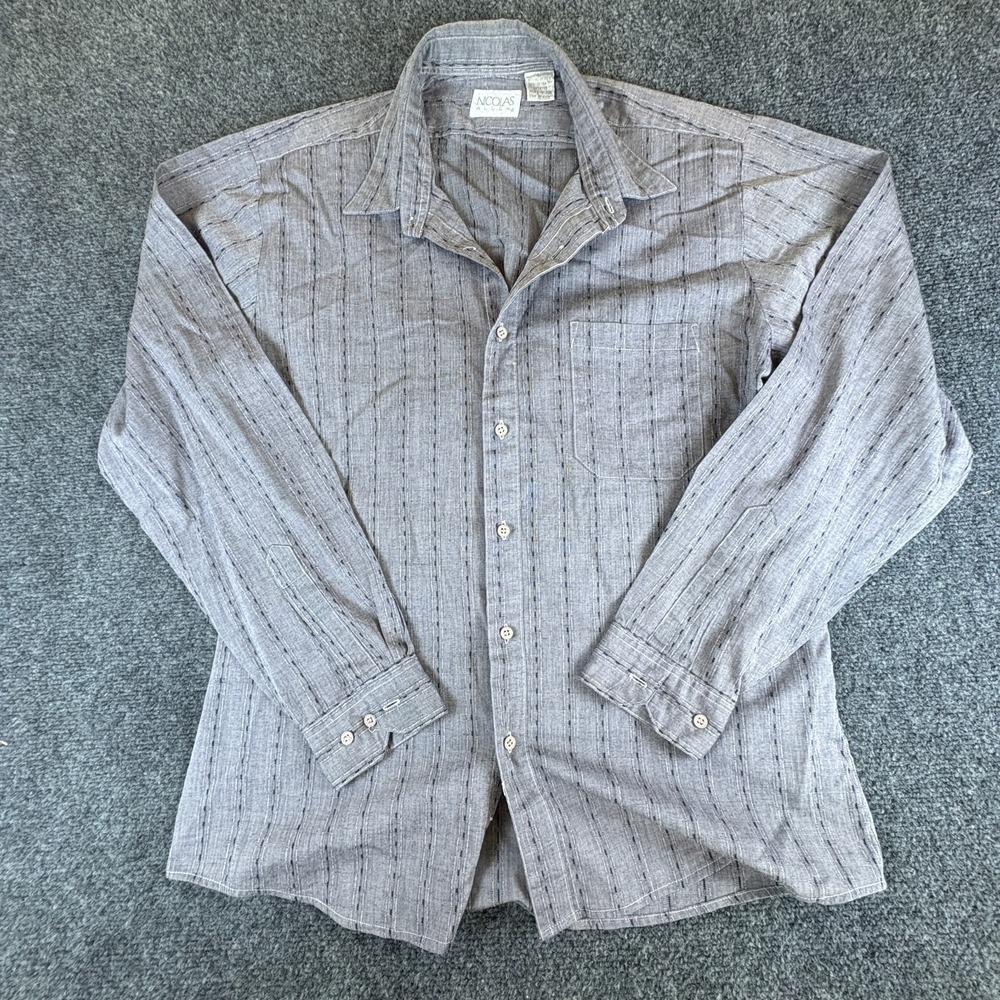 Nicolas Allen Shirt Mens Large Gray Dash Striped Casual Long Sleeve Button‎ Up